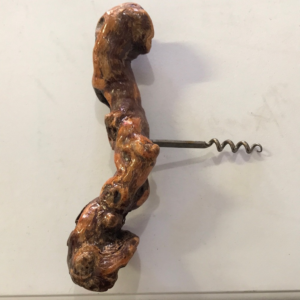 Vintage Handmade Drift Knotty wood wine cork pull, bottle opener. Varnished